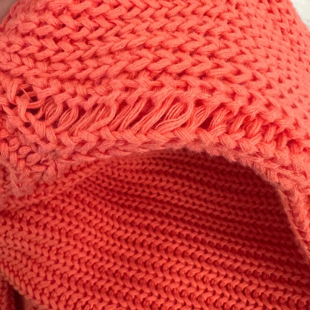 Free People Damsel Cable Knit Pullover V-Neck Sweater in Coral - Picture 9 of 9